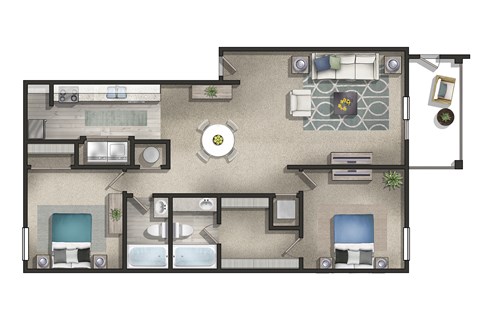 Floor plan for 2 beds, 2 baths, 1140 sqft